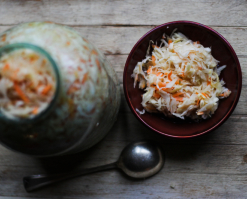 Sauerkraut: white cabbage, carrots and caraway seeds